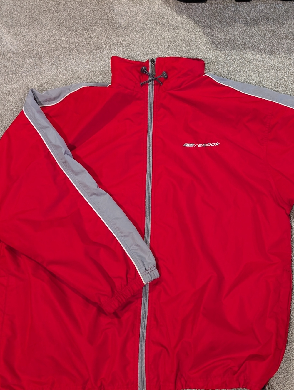 Reebok Men's Red Windbreaker Jacket with Gray Accents - Large